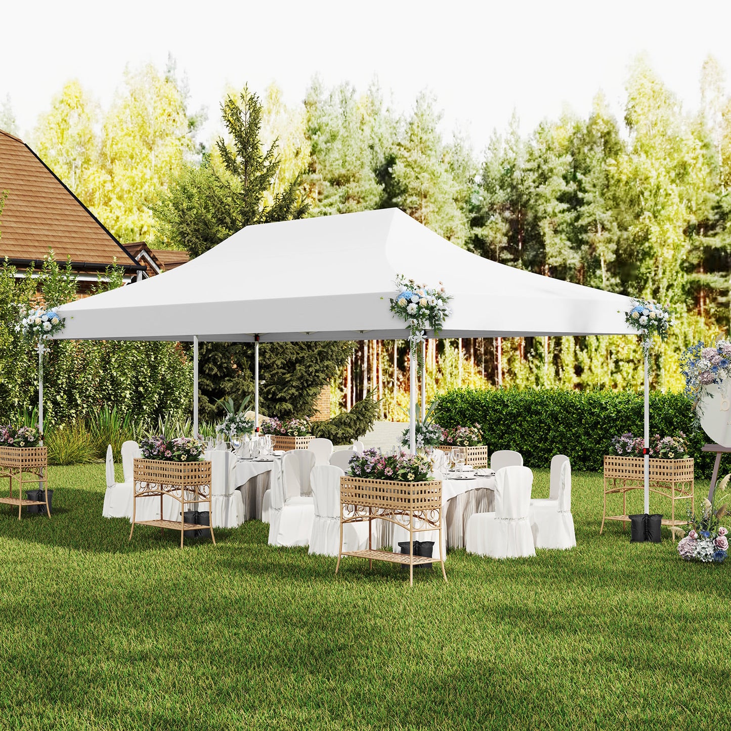 Pop-up Canopy Tent with 6 Detachable Sidewalls and Carrying Bag-White