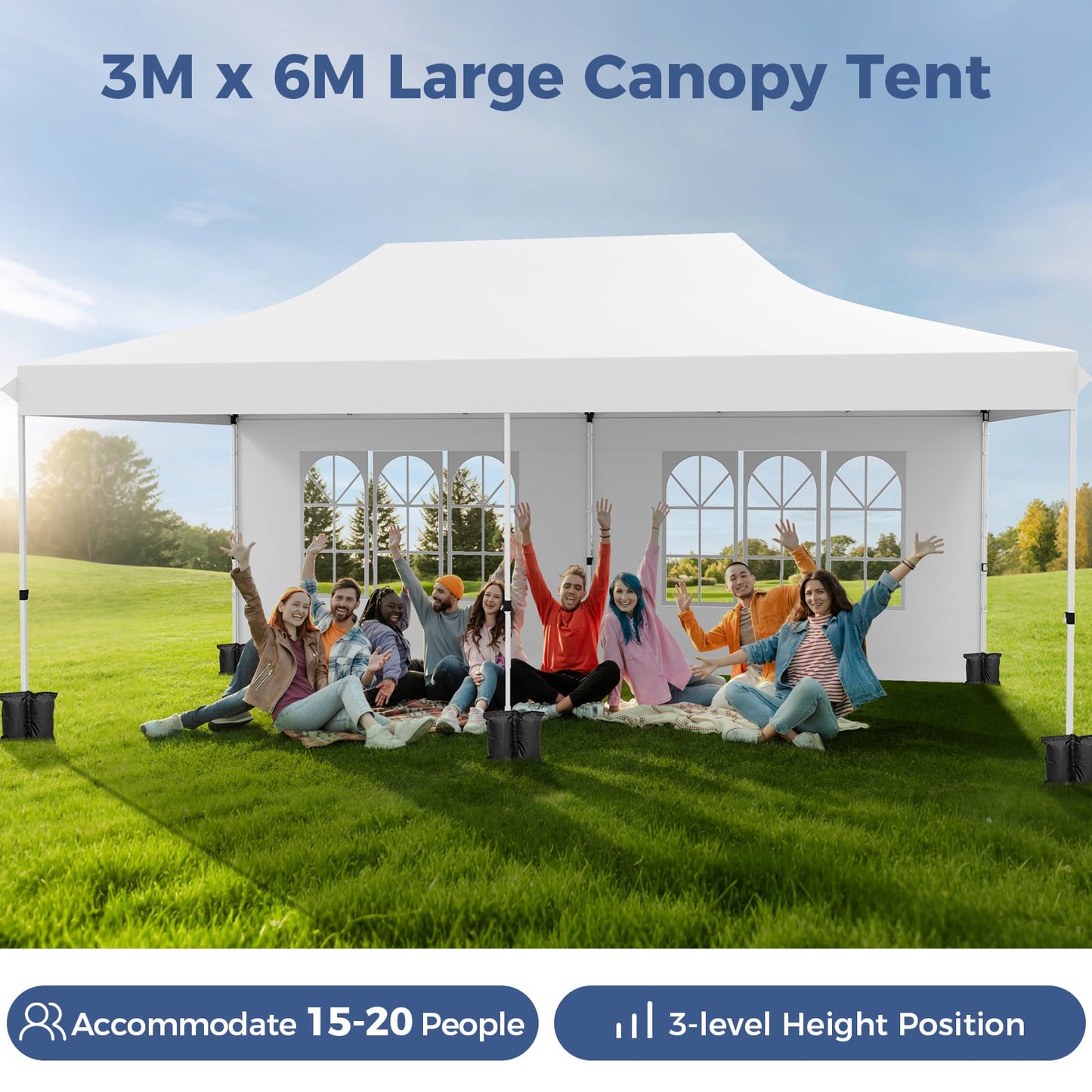 Pop-up Canopy Tent with 6 Detachable Sidewalls and Carrying Bag-White