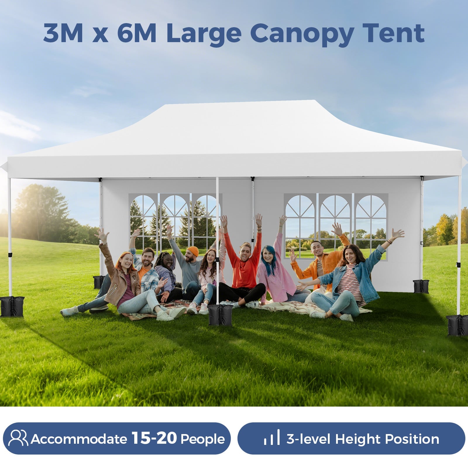 Pop-up Canopy Tent with 6 Detachable Sidewalls and Carrying Bag-White