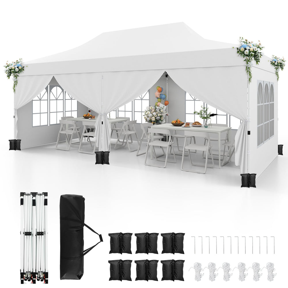 Pop-up Canopy Tent with 6 Detachable Sidewalls and Carrying Bag-White
