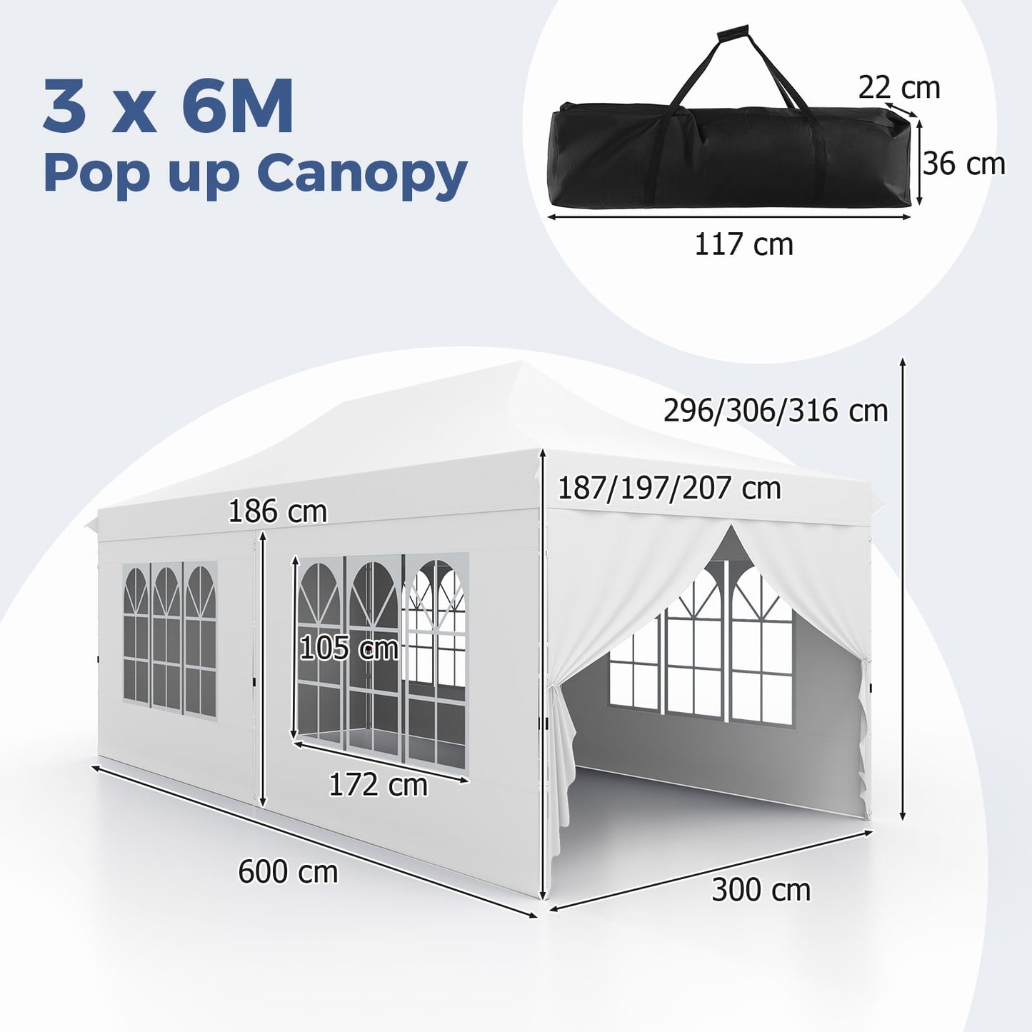 Pop-up Canopy Tent with 6 Detachable Sidewalls and Carrying Bag-White