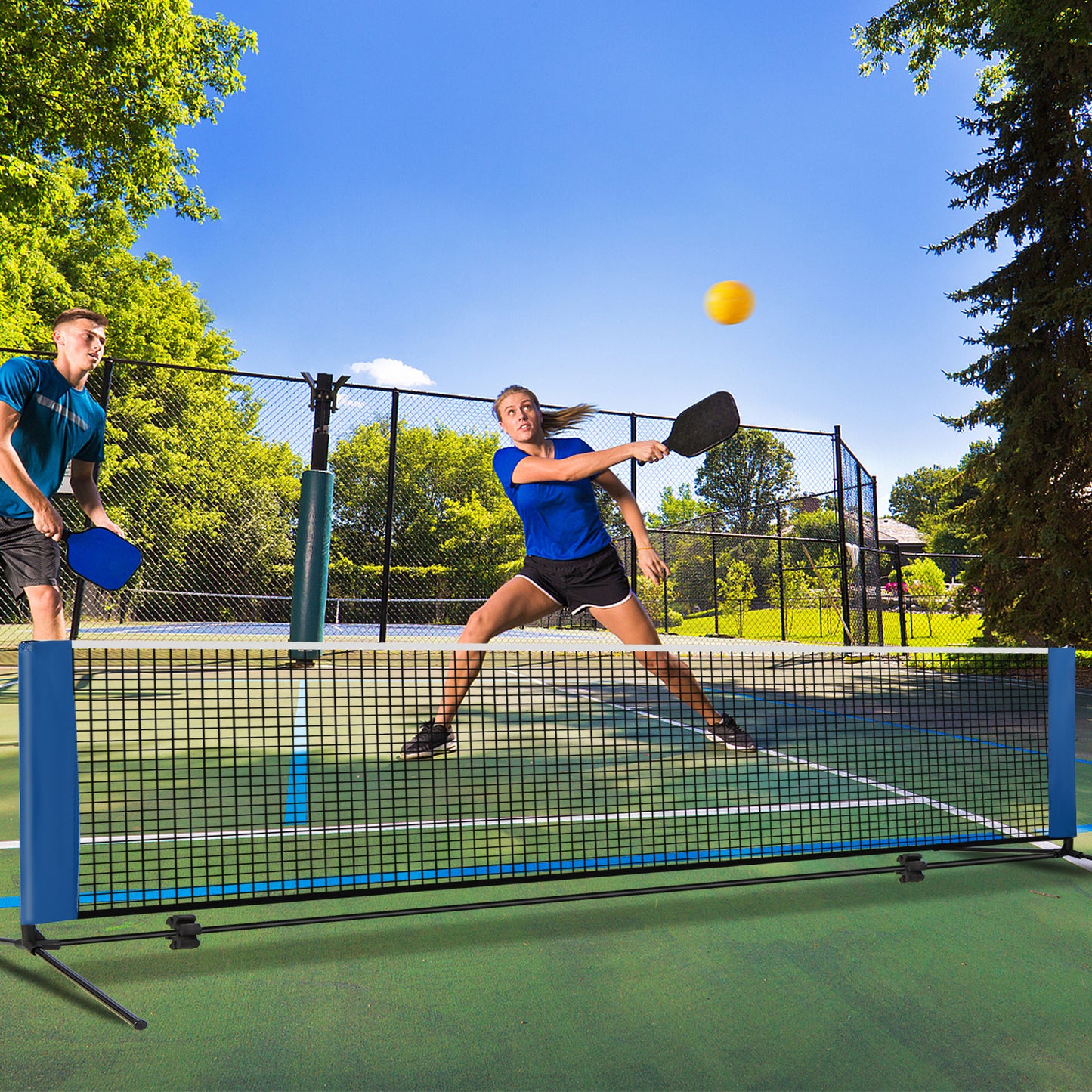 Portable Badminton Net with Poles and Carrying Bag for Lawn-Blue