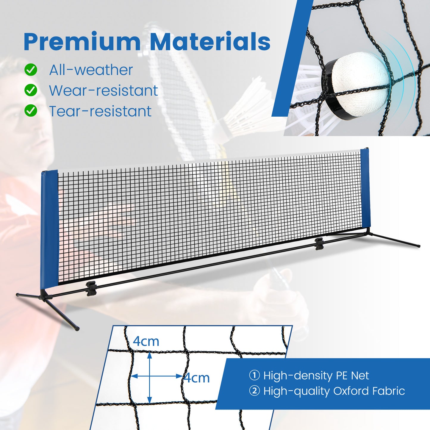 Portable Badminton Net with Poles and Carrying Bag for Lawn-Blue