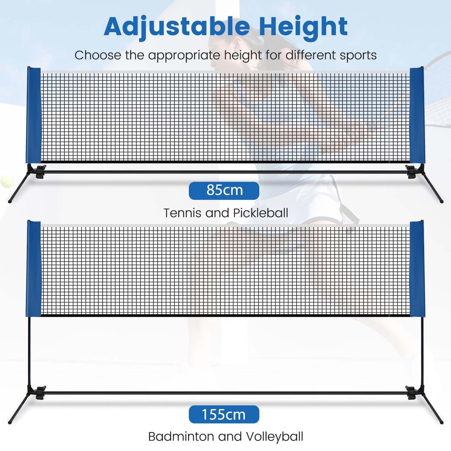 Portable Badminton Net with Poles and Carrying Bag for Lawn-Blue