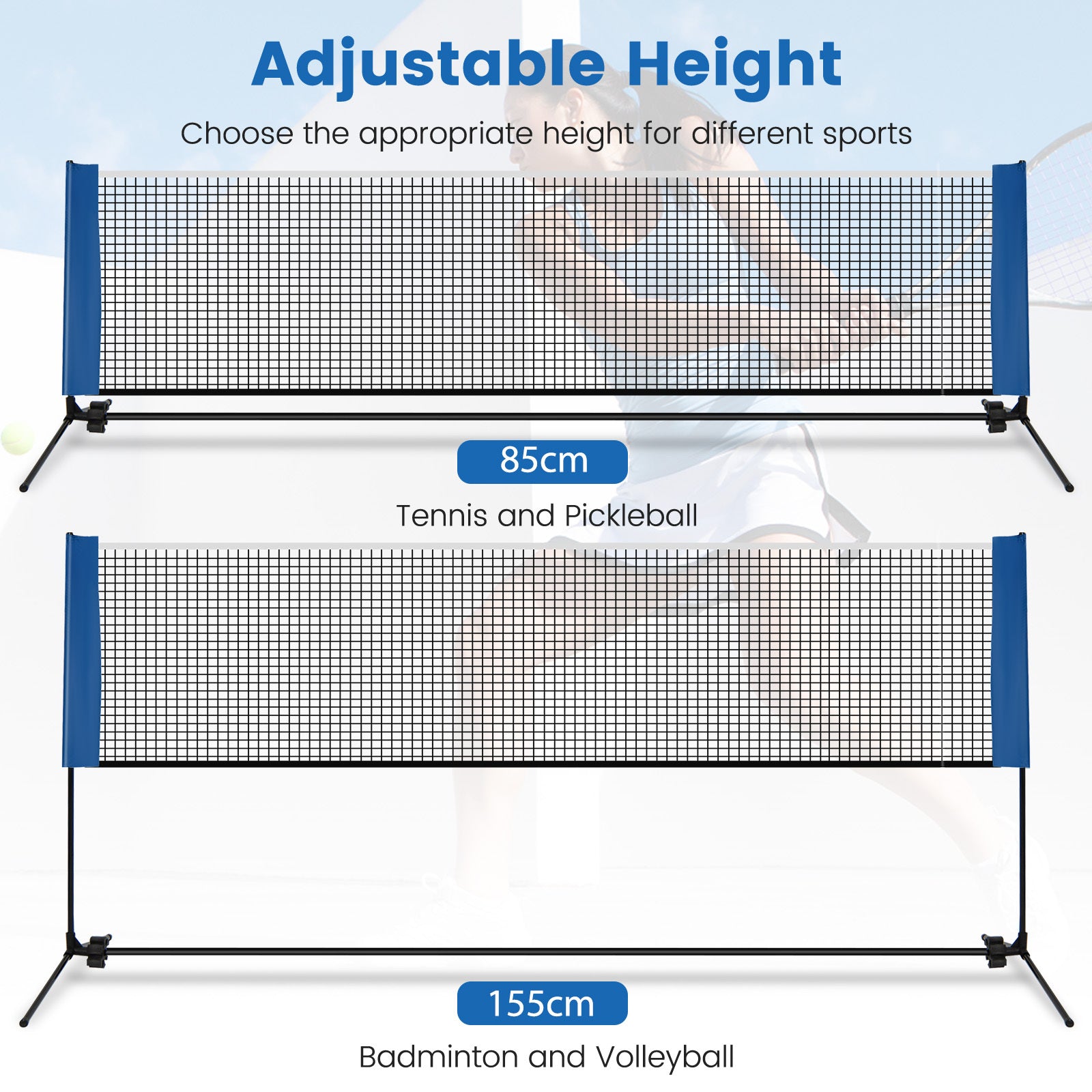 Portable Badminton Net with Poles and Carrying Bag for Lawn-Blue