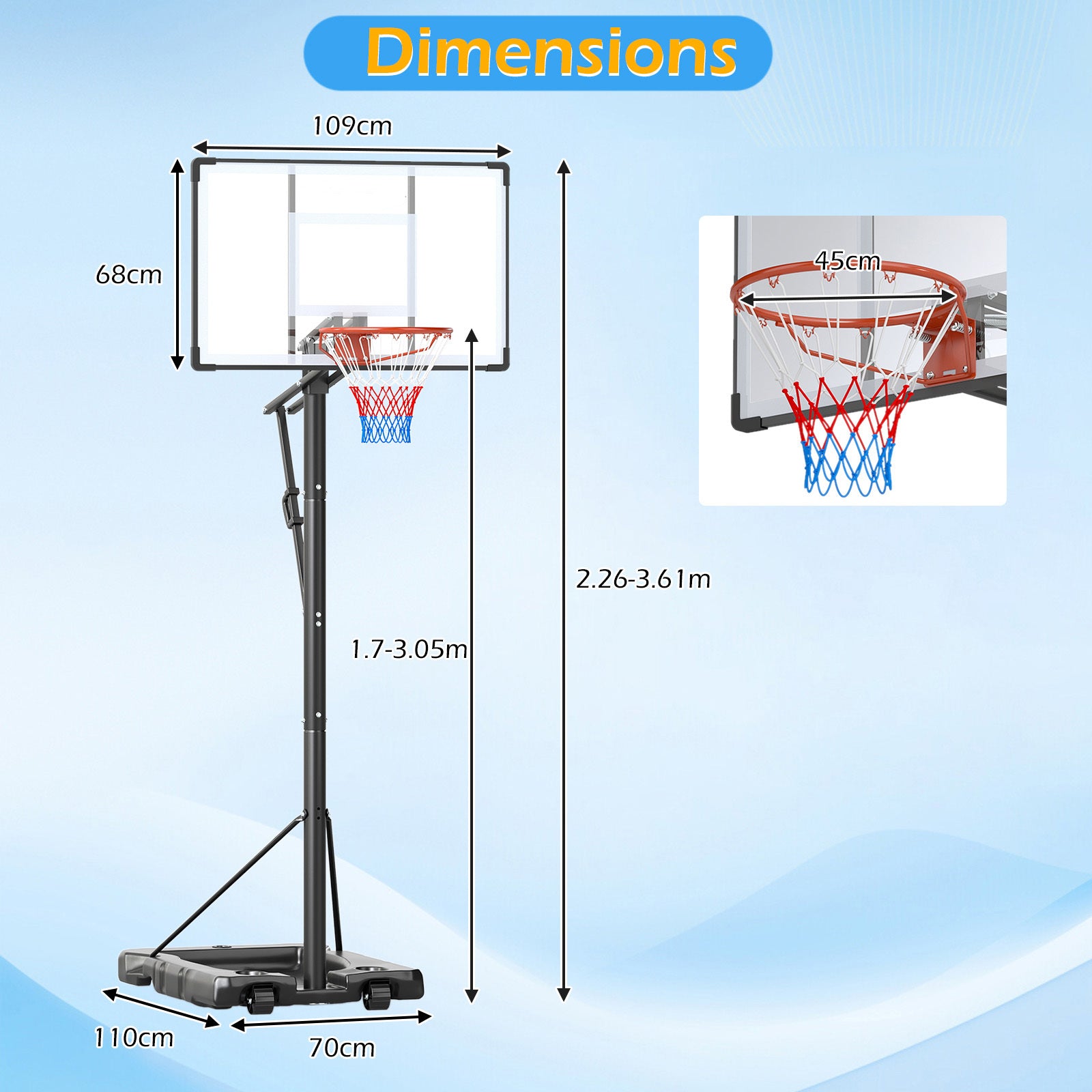 Portable Basketball Hoop with Shatterproof Backboard