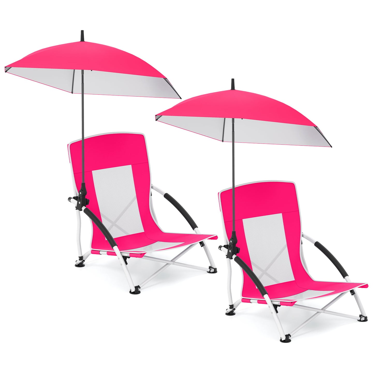 Portable Beach Umbrella Chair with Adjustable Parasol-Pink, 2 Pack