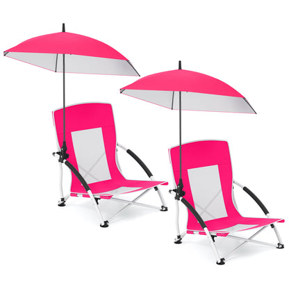 Portable Beach Umbrella Chair with Adjustable Parasol-Pink, 2 Pack