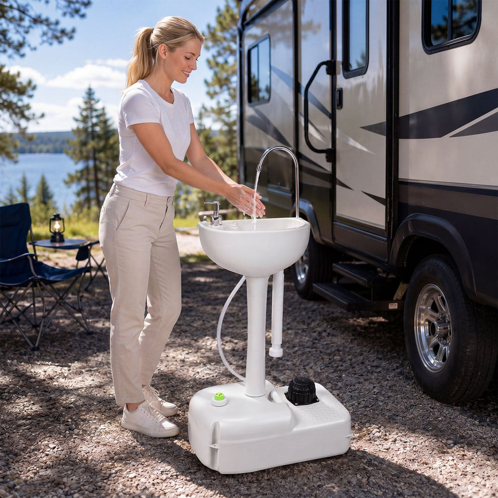 Portable Camping Sink with towel Holder and Rolling Wheels
