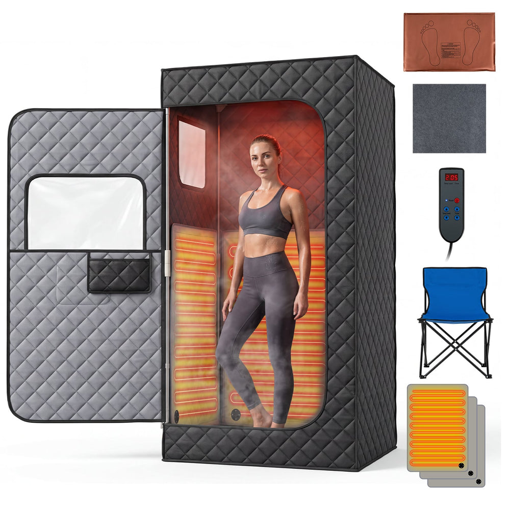 Portable Far Infrared Sauna Box for Home with Heated Foot Pad-Black