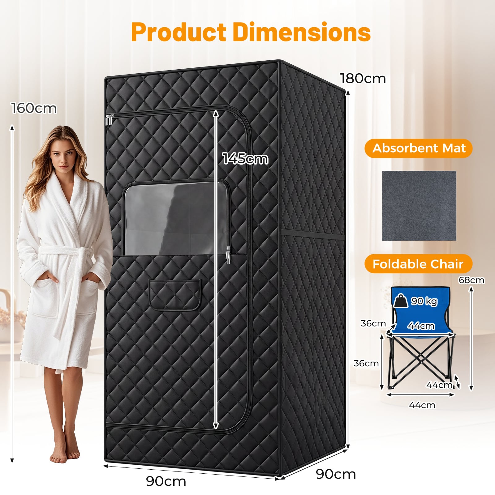 Portable Far Infrared Sauna Box for Home with Heated Foot Pad-Black