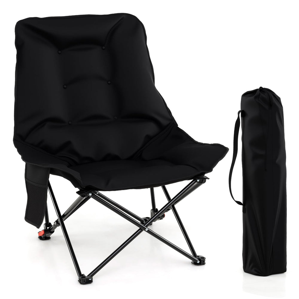 Portable Folding Camping Chair with 2-Level Adjustable Backrest and Side Pocket-Black