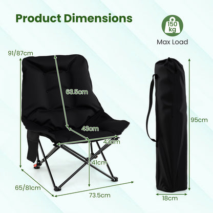 Portable Folding Camping Chair with 2-Level Adjustable Backrest and Side Pocket-Black