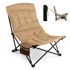 Portable Folding Camping Chair with 4-Position Padded for Sports Fishing-Khaki