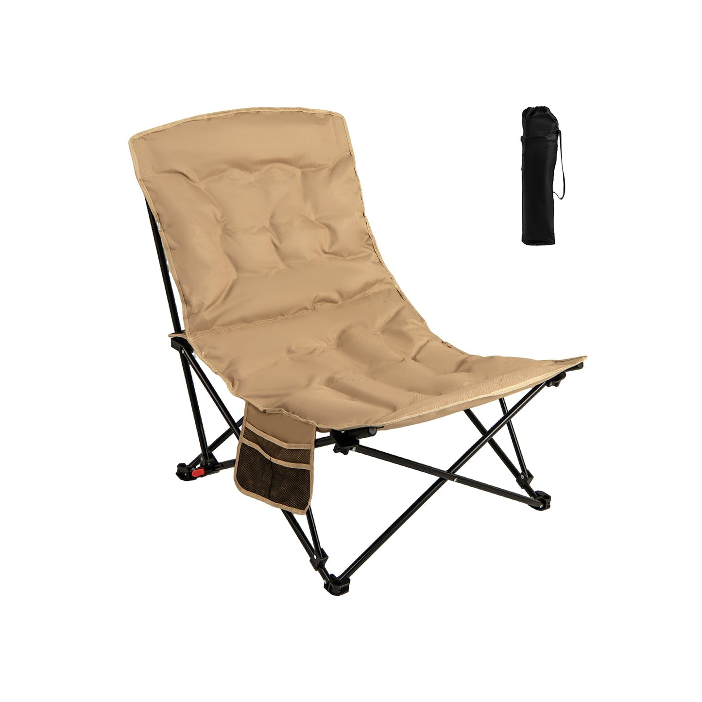 Portable Folding Camping Chair with 4-Position Padded for Sports Fishing-Khaki