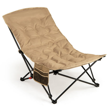 Portable Folding Camping Chair with 4-Position Padded for Sports Fishing-Khaki