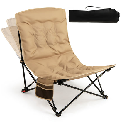 Portable Folding Camping Chair with 4-Position Padded for Sports Fishing-Khaki