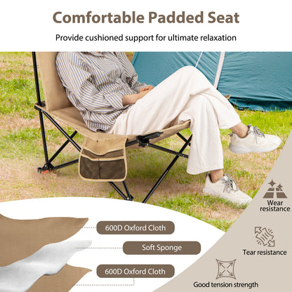 Portable Folding Camping Chair with 4-Position Padded for Sports Fishing-Khaki