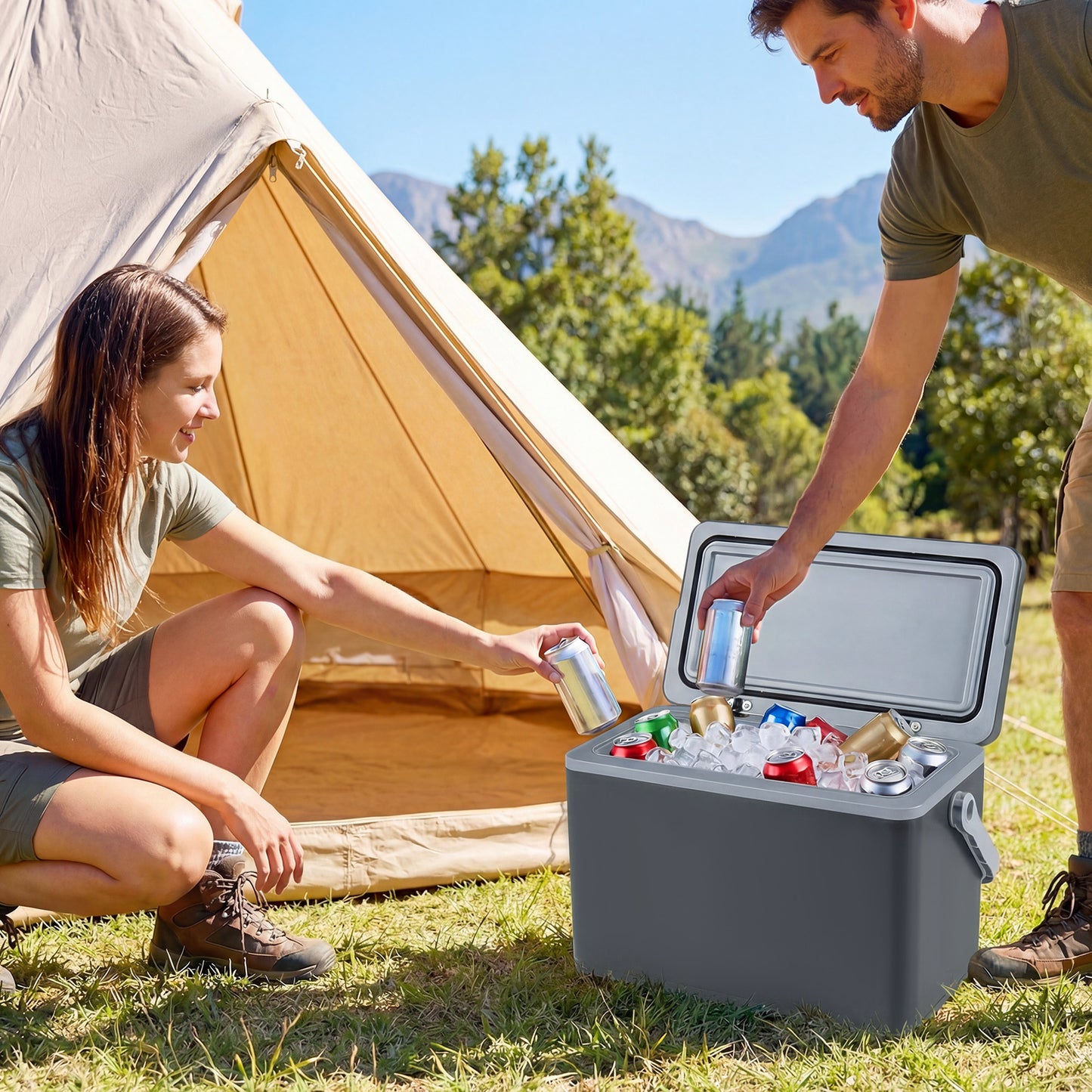 Portable Hard Cooler 12 L Injection Molded Insulated Ice Chest with Easy-Grip Handle-Grey