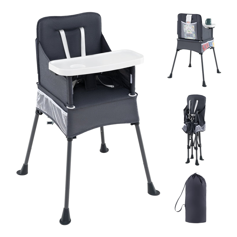 Portable High Chair for Travel Foldable Baby Feeding Chair with 2-Level Adjustable Tray-Grey