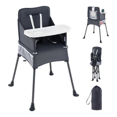 Portable High Chair for Travel Foldable Baby Feeding Chair with 2-Level Adjustable Tray-Grey
