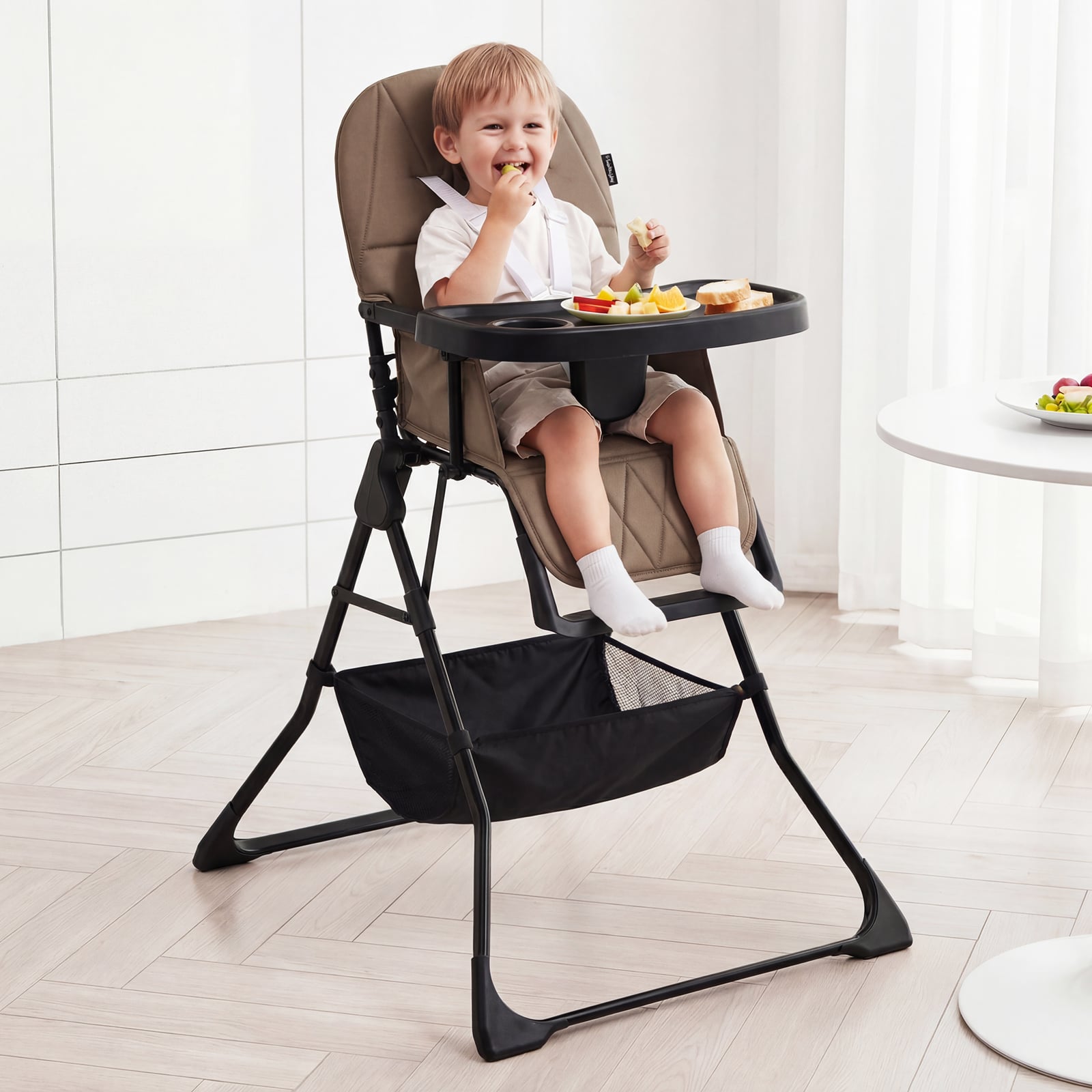 Portable High Chair with 3-Level Adjustable Tray and Footrest-Coffee