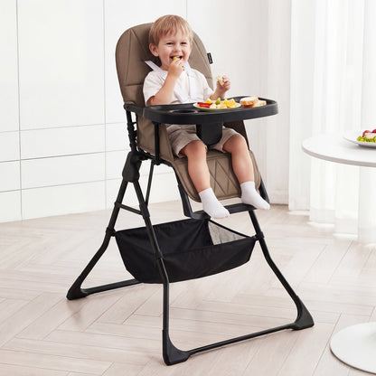 Portable High Chair with 3-Level Adjustable Tray and Footrest-Coffee