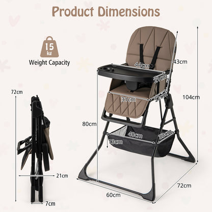 Portable High Chair with 3-Level Adjustable Tray and Footrest-Coffee