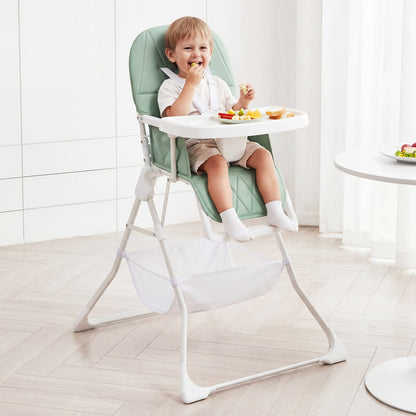 Portable High Chair with 3-Level Adjustable Tray and Footrest-Green
