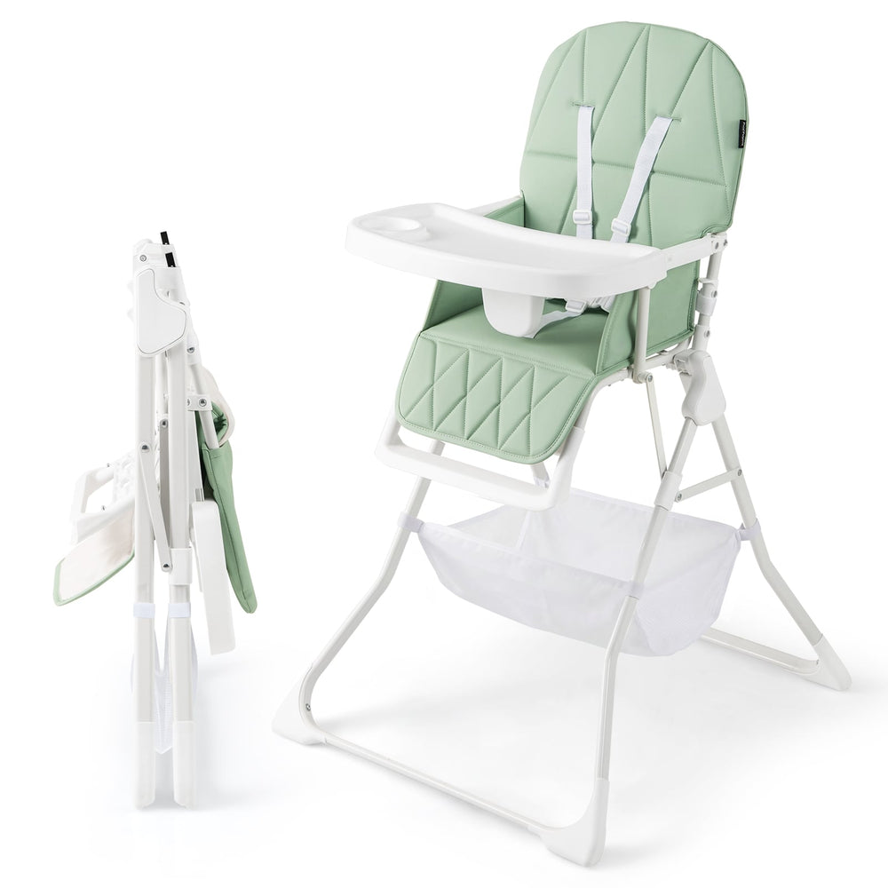 Portable High Chair with 3-Level Adjustable Tray and Footrest-Green