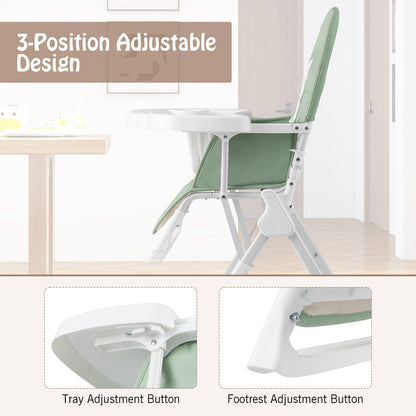 Portable High Chair with 3-Level Adjustable Tray and Footrest-Green