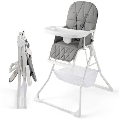 Portable High Chair with 3-Level Adjustable Tray and Footrest-Grey
