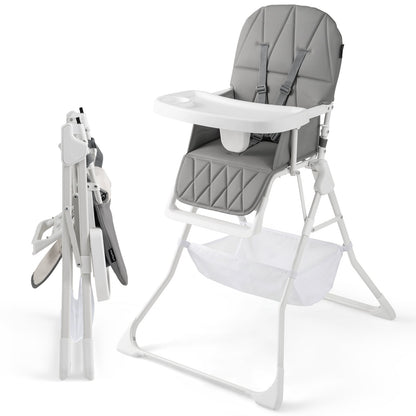 Portable High Chair with 3-Level Adjustable Tray and Footrest-Grey