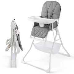 Portable High Chair with 3-Level Adjustable Tray and Footrest-Grey