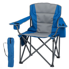 Portable Oversized Camping Chair with Zippered Cooler Pouch and Cup Holder-Blue