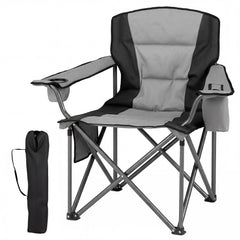 Portable Oversized Camping Chair with Zippered Cooler Pouch and Cup Holder-Grey
