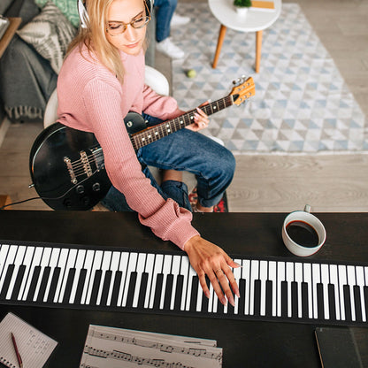 Portable 88-Key Roll Up Electronic Piano for Kids and Beginners-White