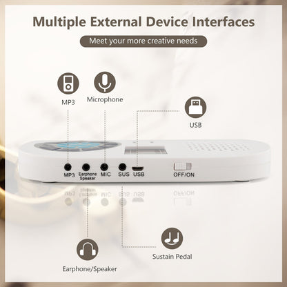 Portable 88-Key Roll Up Electronic Piano for Kids and Beginners-White