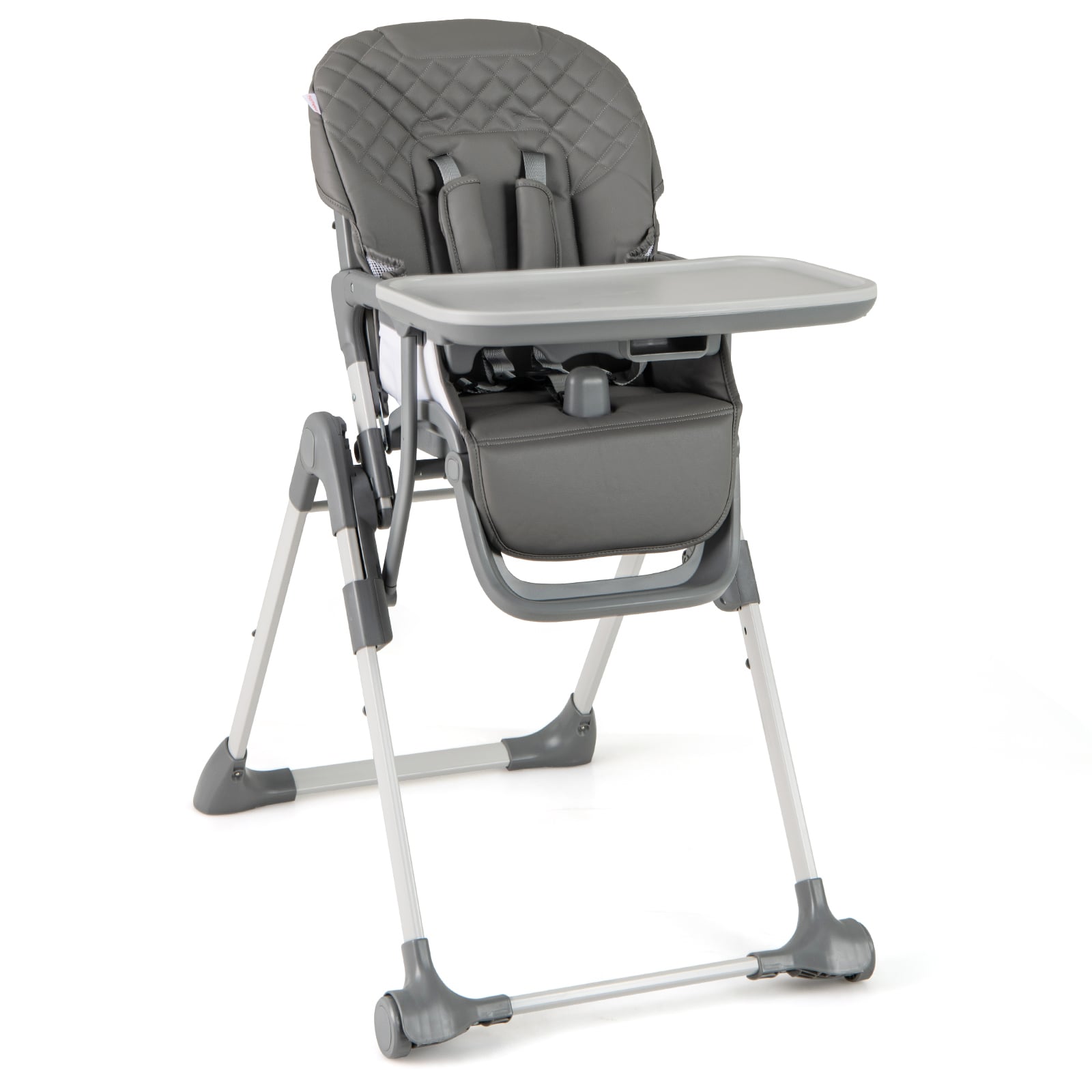 Portable Adjustable Highchair with Footrest and Detachable Tray for Babies-Grey