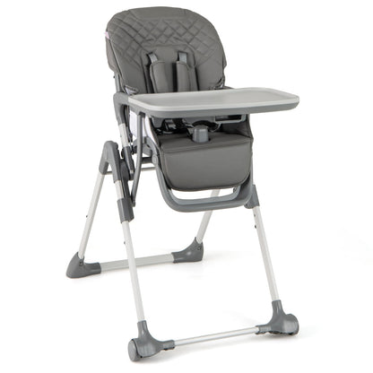 Portable Adjustable Highchair with Footrest and Detachable Tray for Babies-Grey