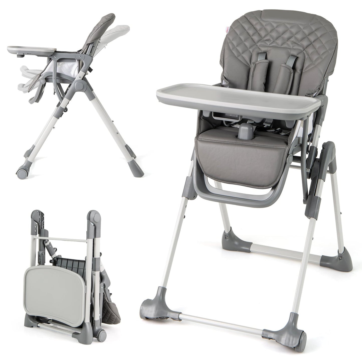 Portable Adjustable Highchair with Footrest and Detachable Tray for Babies-Grey
