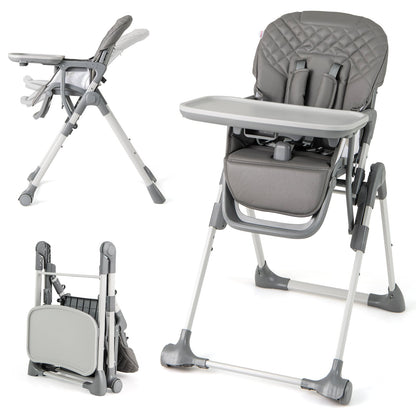 Portable Adjustable Highchair with Footrest and Detachable Tray for Babies-Grey