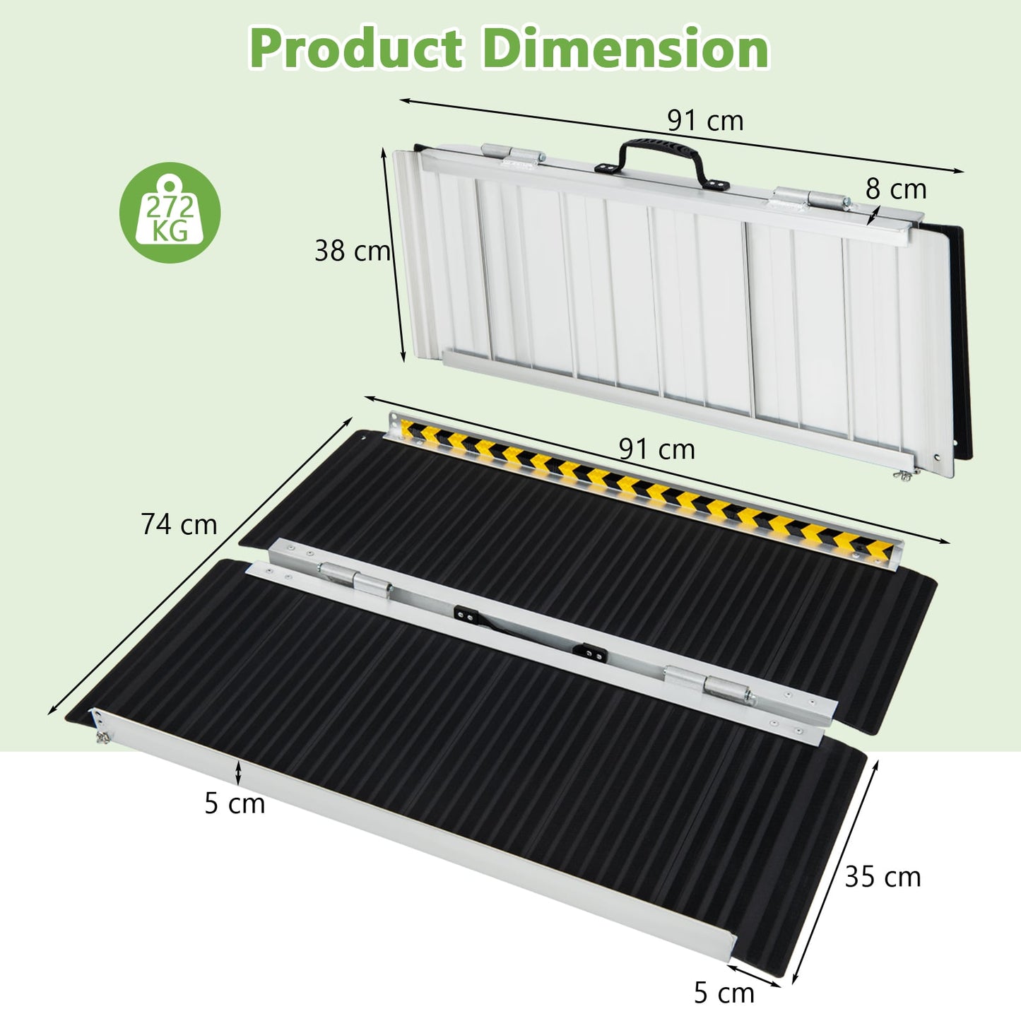 Portable Aluminum Wheelchair Ramp with Transition Plate-3FT