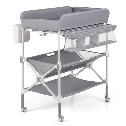 Portable Foldable Waterproof Diaper Changing Table with Wheels-Grey