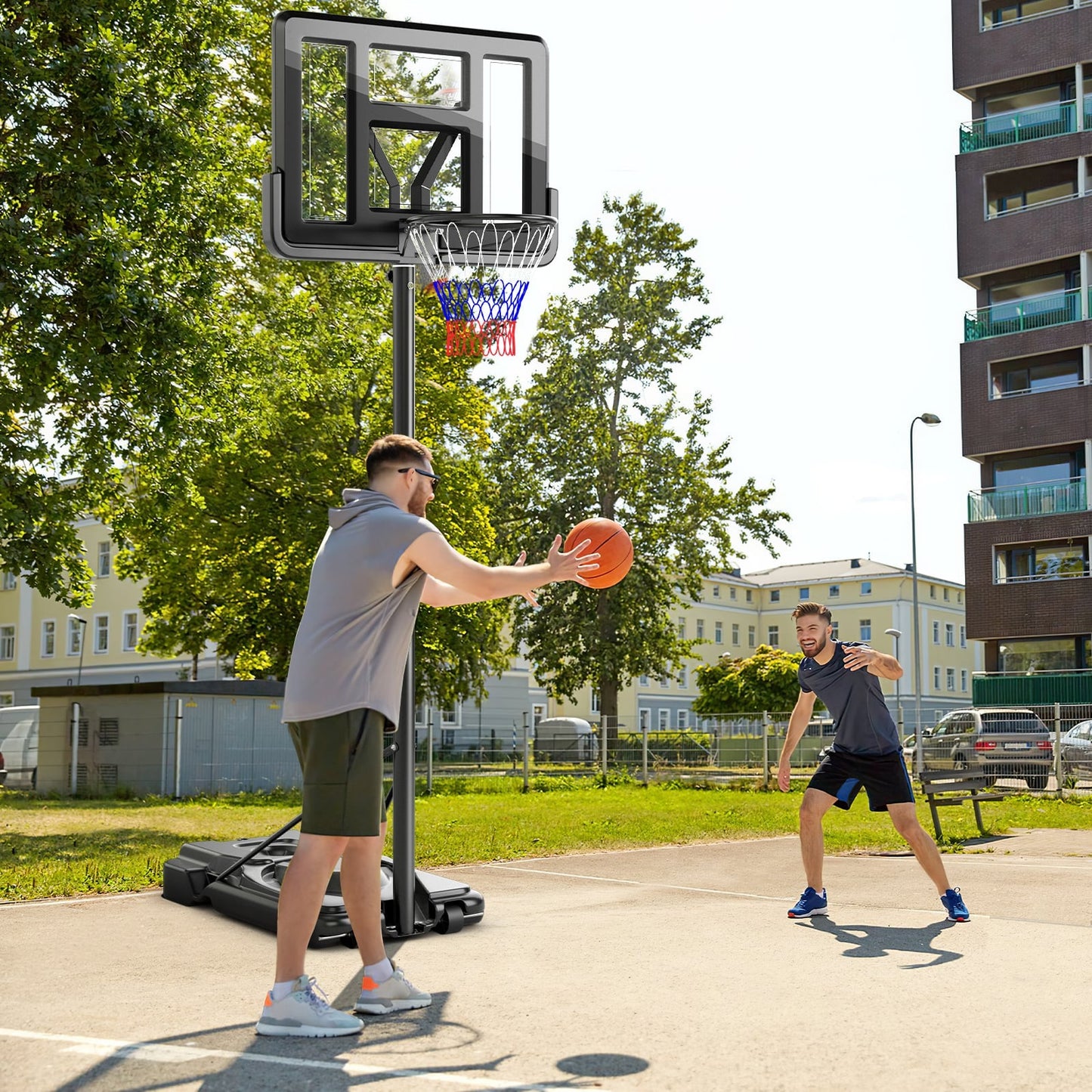 5.5-10FT Adjustable Basketball Goal System with 9-Position Adjustable Height