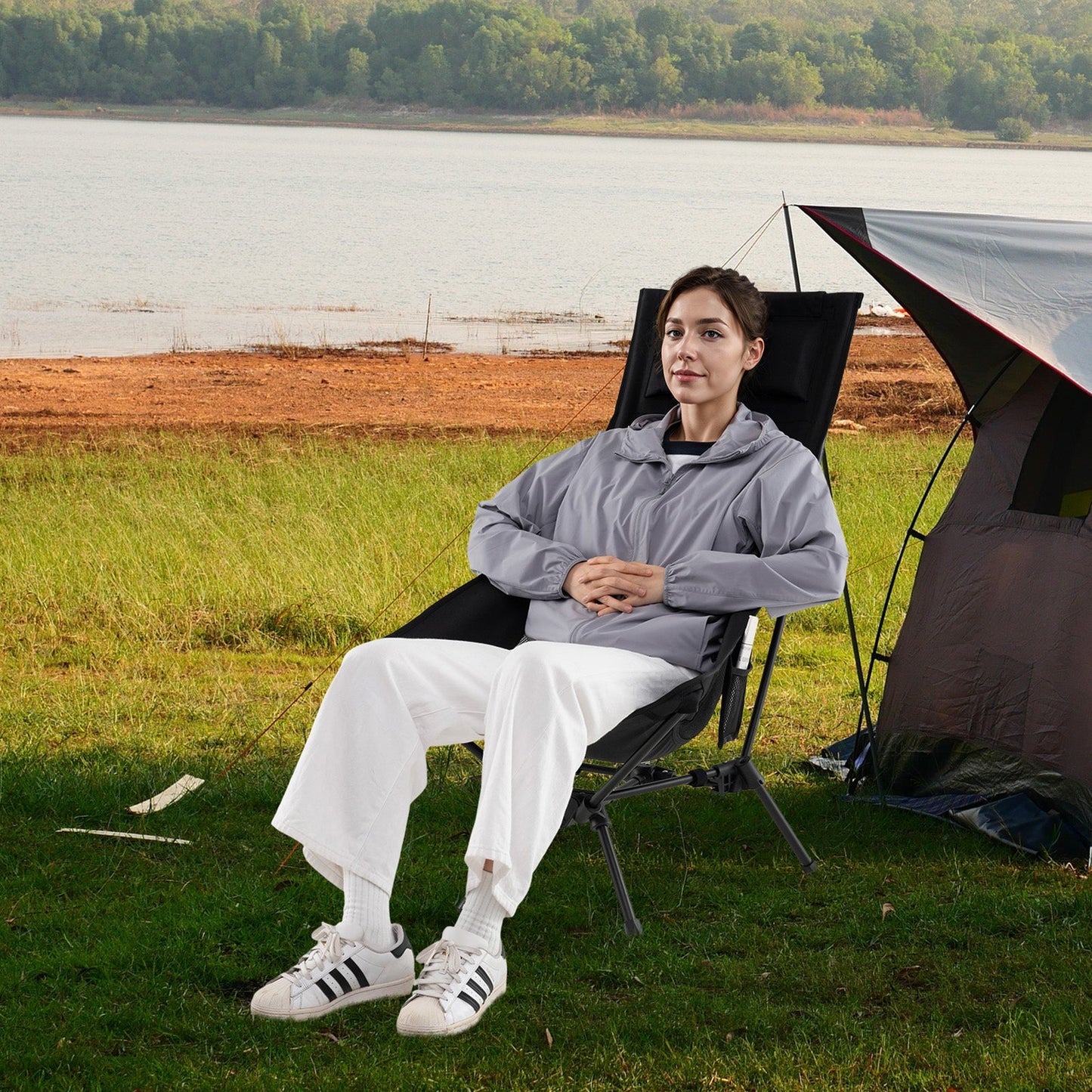 Portable Camping Chair High Back Ultra-Lightweight Foldable Backpacking Chair-Black