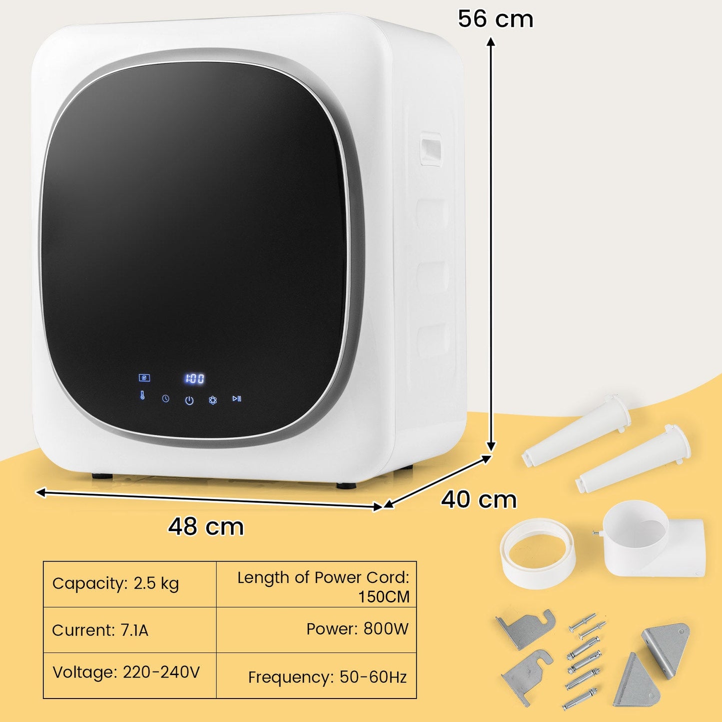 Portable Clothes Dryer Compact Laundry Dryer with 5 kg Stainless Steel Tub