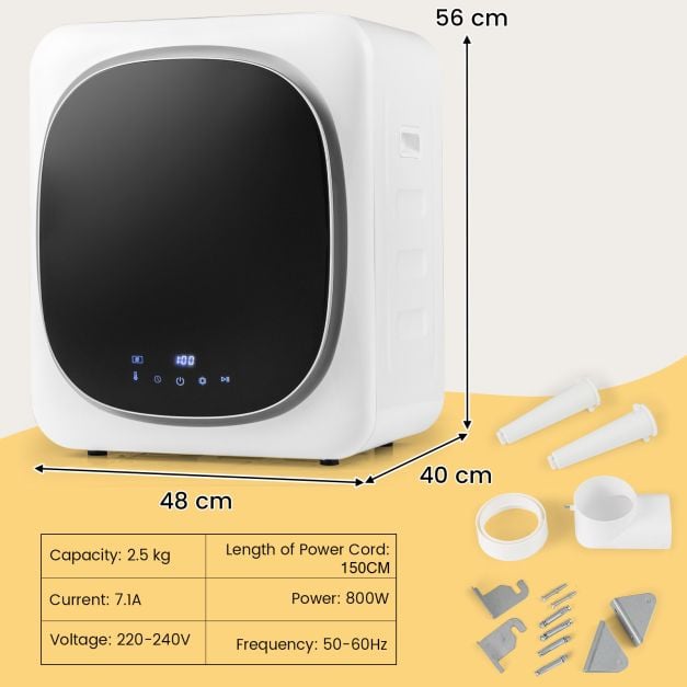 Portable Clothes Dryer Compact Laundry Dryer with 5 kg Stainless Steel Tub