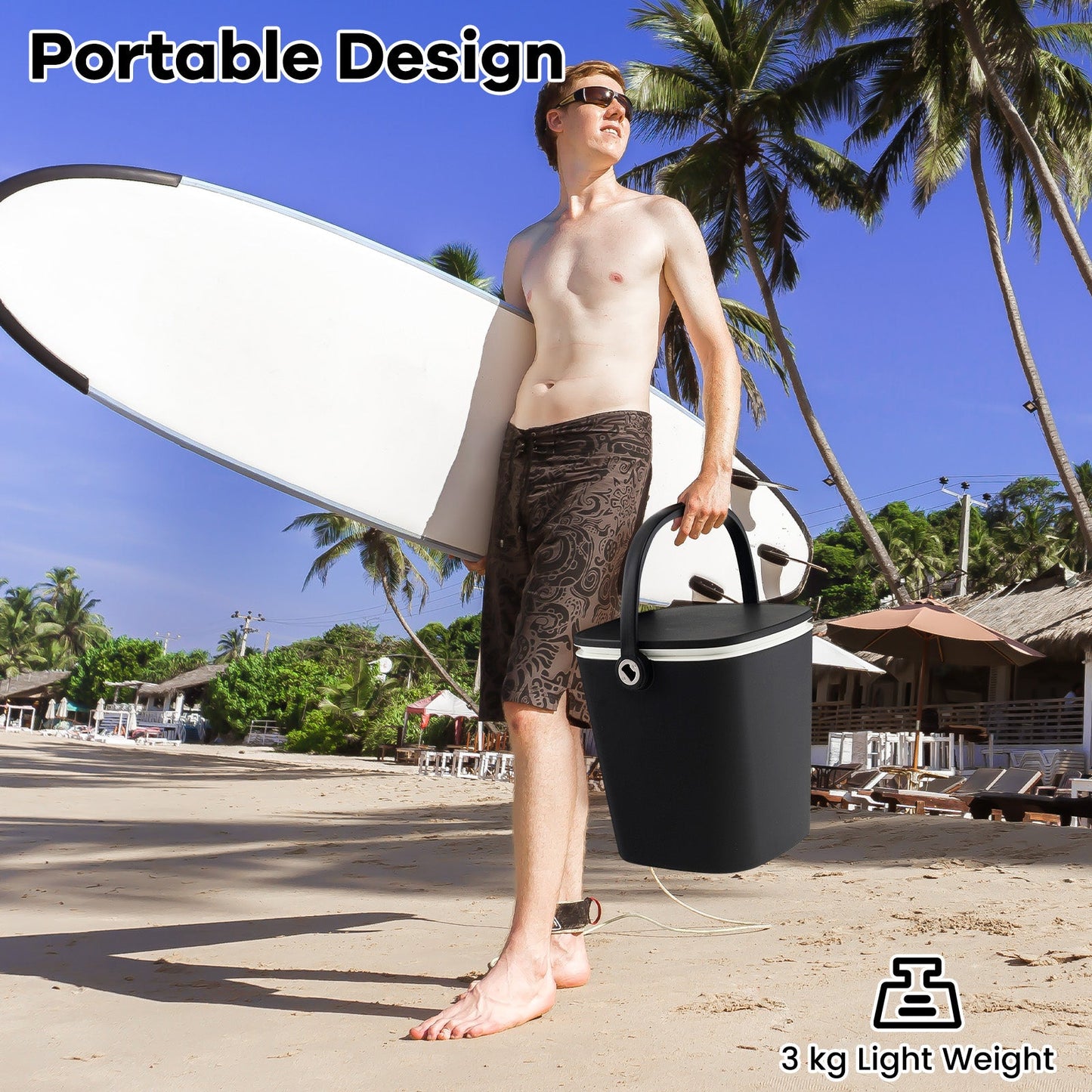 Portable Cooler Side Table with Handle and Bottle Opener-Black