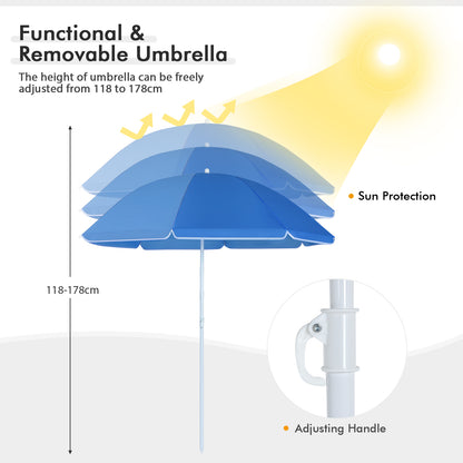 Portable Double Camping Chair with Umbrella and Ice Bag-Turquoise